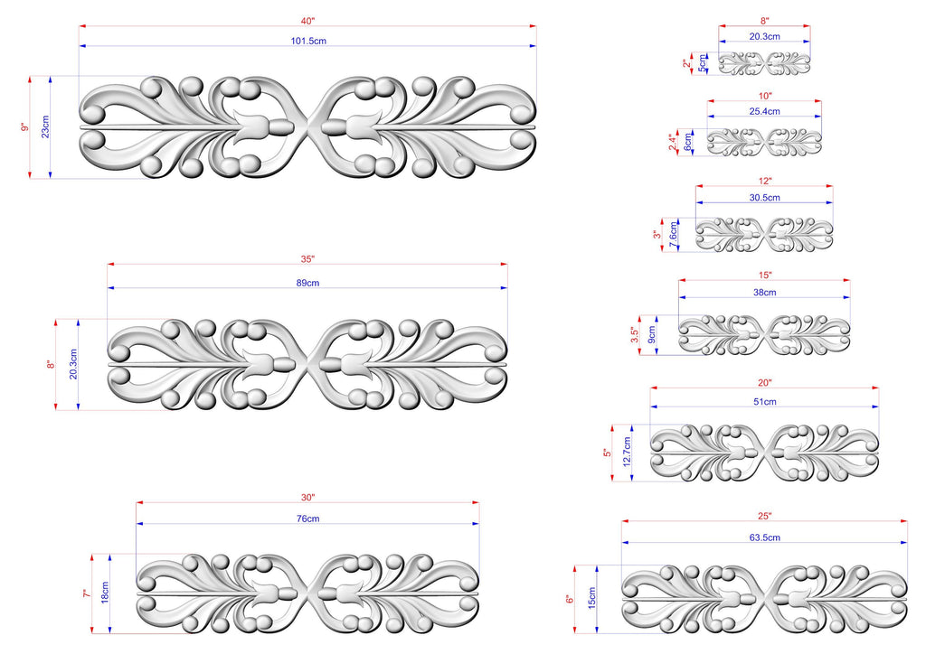 Symmetrical Wood Applique with Stylized Drop Scrolls