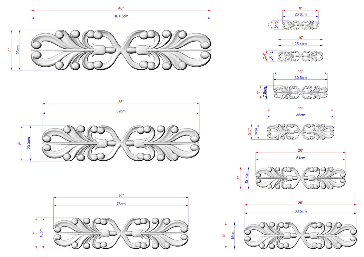 Symmetrical Wood Applique with Stylized Drop Scrolls
