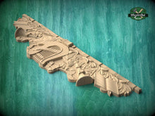 Load image into Gallery viewer, A detailed 3D rendering of a wooden carving with intricate designs, displayed against a green background.
