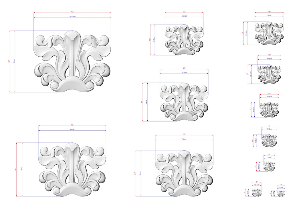 a collection of stylized, decorative white shapes with intricate, swirling patterns. The shapes are arranged in a grid-like pattern, with each one varying in size and orientation. The image does not contain any text or additional objects, and the relative positions of the shapes are consistent throughout the grid.