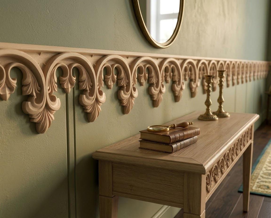 Carved Gothic Wood Trim – Decorative Molding Border for Furniture or Wall Panels
