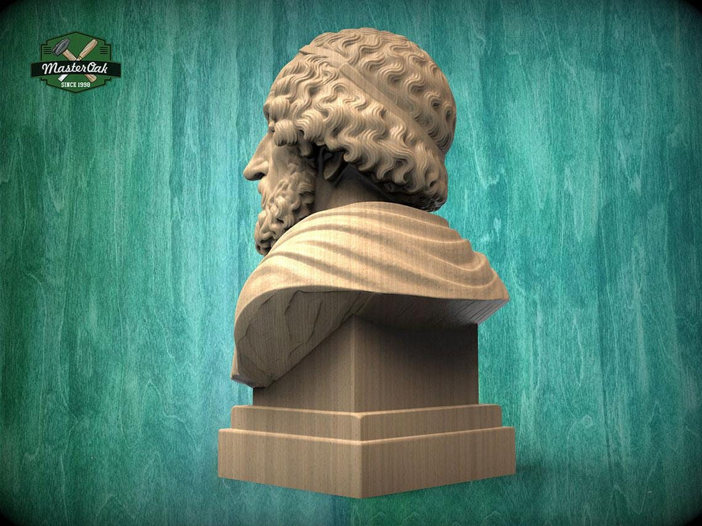 Homer Bust | Carved & Hand-Finished Wood Statue | Gift for Literature Lovers