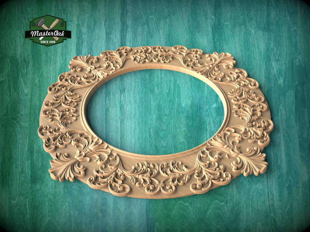 Elegant Baroque Style Carved Wooden Mirror Frame - Floral Majesty: Ornate Mirror Elegance, 1 pc, Unpainted, Home Wall Embellishment