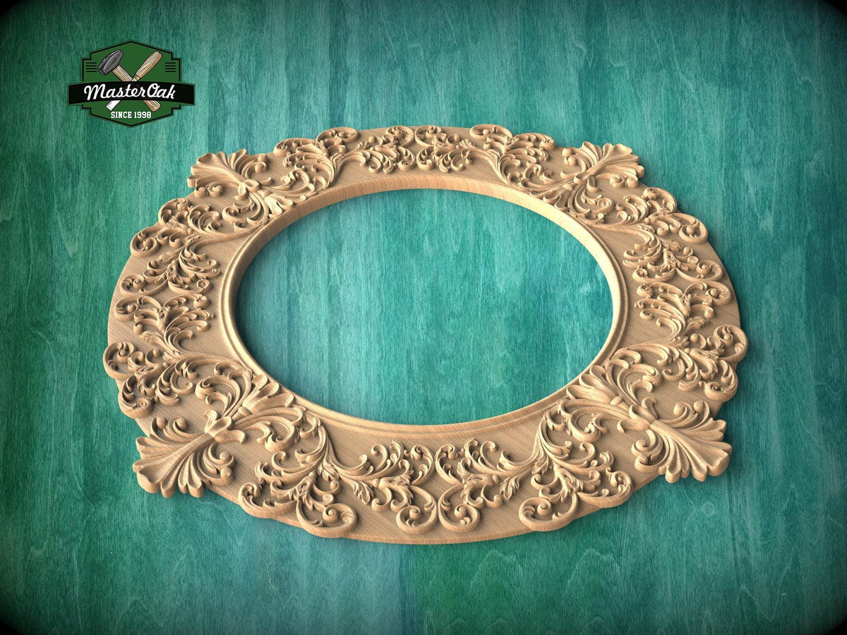 Elegant Baroque Style Carved Wooden Mirror Frame - Floral Majesty: Ornate Mirror Elegance, 1 pc, Unpainted, Home Wall Embellishment