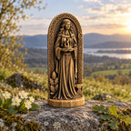 Brigid Statue with Sacred Flame and Anvil, Wooden Celtic Goddess Figurine, Imbolc Altar Decor, Irish Pagan Smithcraft Gift