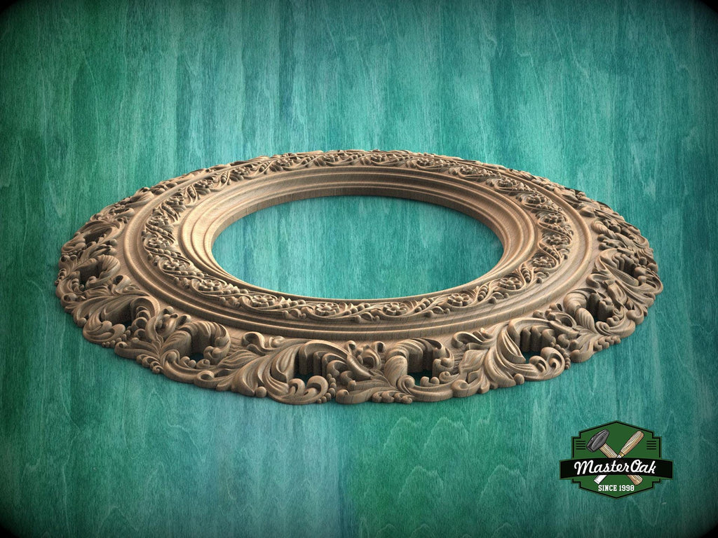 Elegant Circular Wood Mirror Frame with Detailed Foliate Carvings - Classic Home Decor, 1 pc, Unpainted,  Carved Mirror Frame