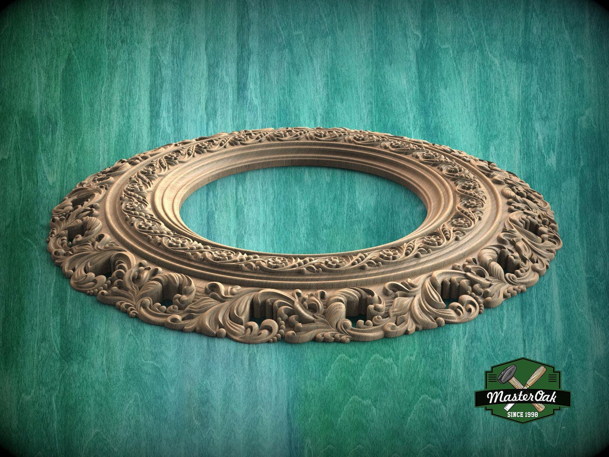 Elegant Circular Wood Mirror Frame with Detailed Foliate Carvings - Classic Home Decor, 1 pc, Unpainted,  Carved Mirror Frame