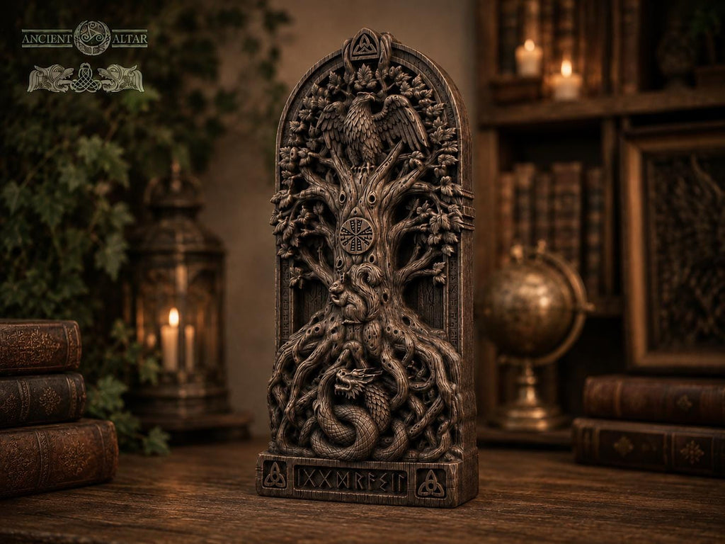 Yggdrasil Wooden Carving | Norse Tree of Life | Viking Altar & Home Decor