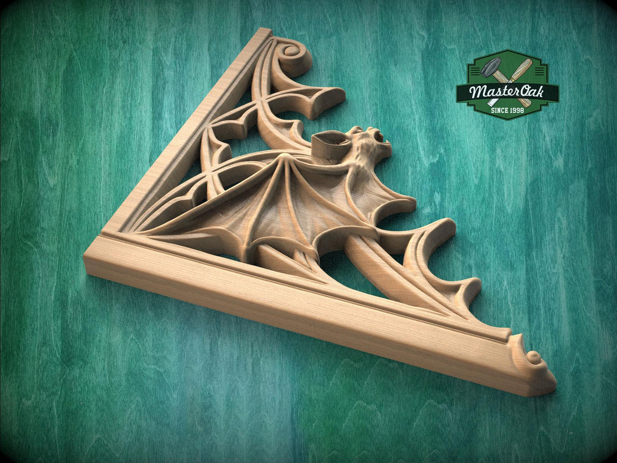 Gothic Bat Corner Brackets – Wooden Arch Decor for Cabinet or Door Frame, Set of 2pcs