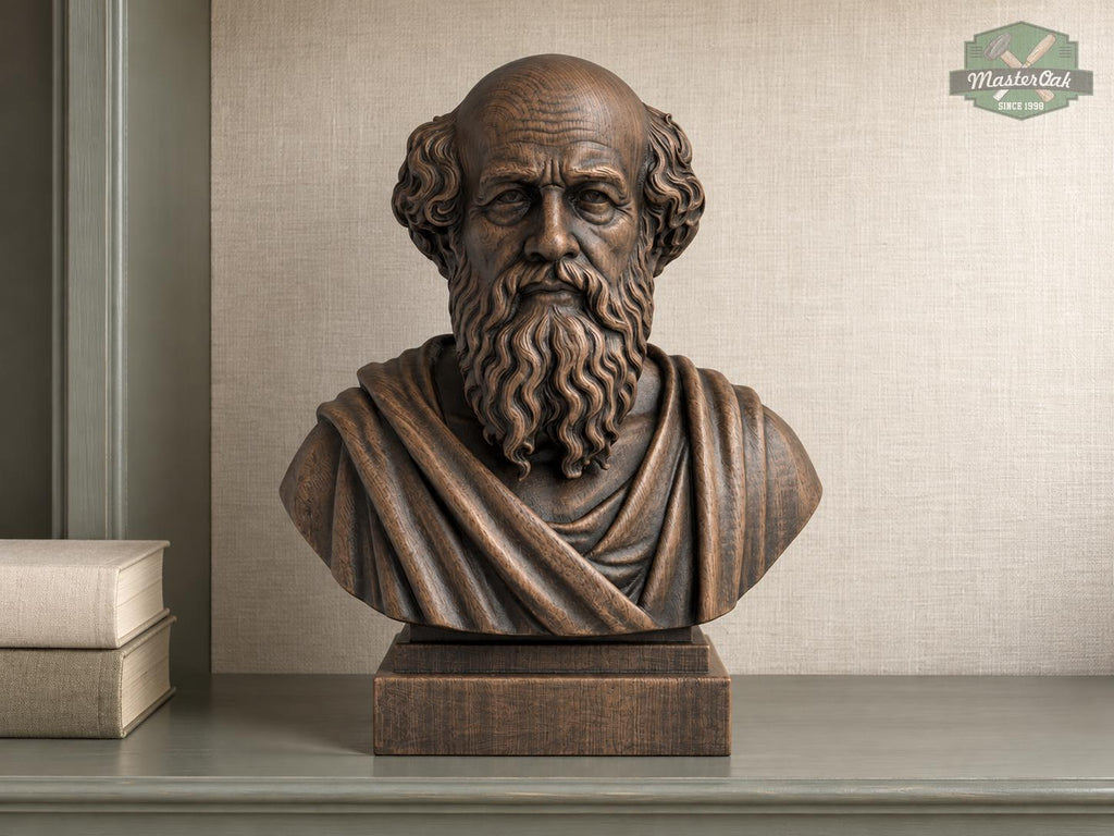 Archimedes Bust, Hand-Finished Wood Sculpture | Science History Gift for Office Library Decor