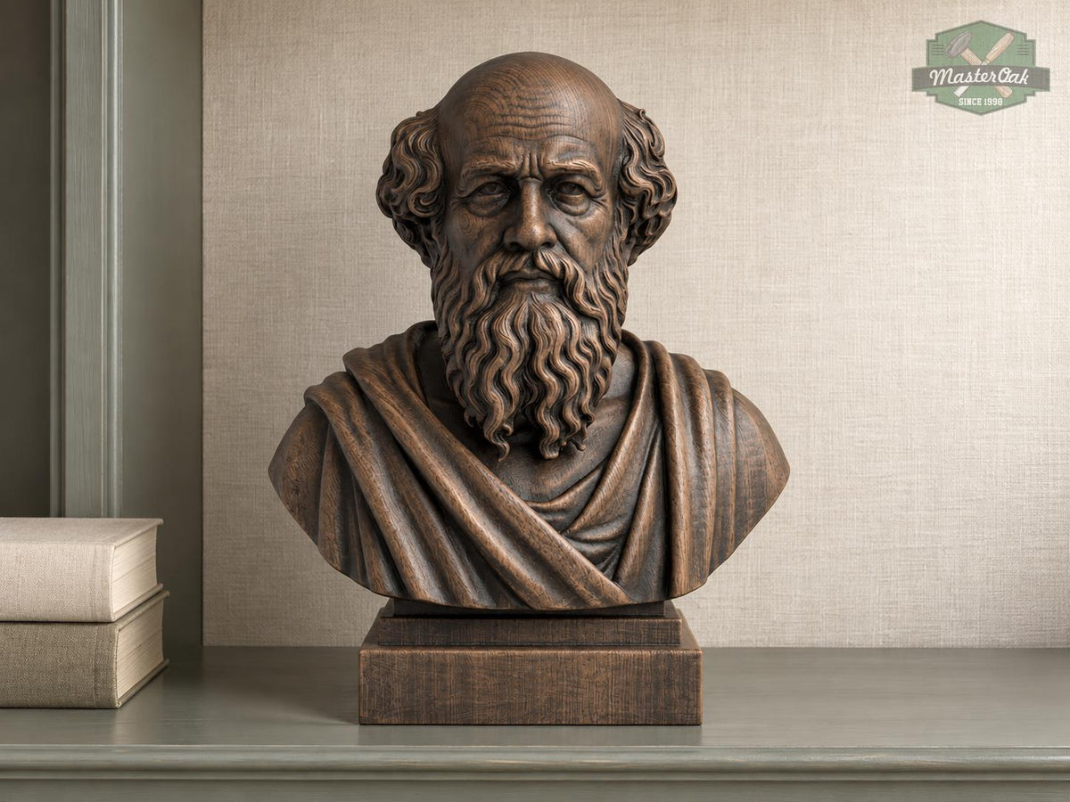 Archimedes Bust, Hand-Finished Wood Sculpture | Science History Gift for Office Library Decor
