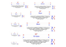 Load image into Gallery viewer, a series of decorative scrollwork designs, each with its own unique size and style. The designs are arranged in a grid format, with each design having its own set of measurements and scale. The image provides a clear visual representation of the different sizes and dimensions of the scrollwork designs, allowing for a detailed understanding of their proportions and characteristics.
