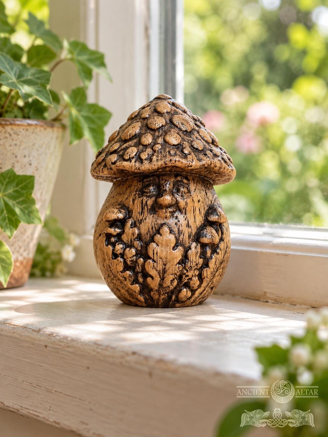 Mushroom Grove Keeper, Carved Oak Forest Spirit Figurine, Wooden Mushroom Decor, Cottagecore Gift, Woodland Guardian Statue