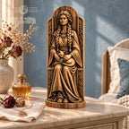 Freya Cat Altar Statue, Oak Norse Mythology Sculpture, Seated Scandinavian Goddess, Viking Witch Decor, Nordic Pagan Gift