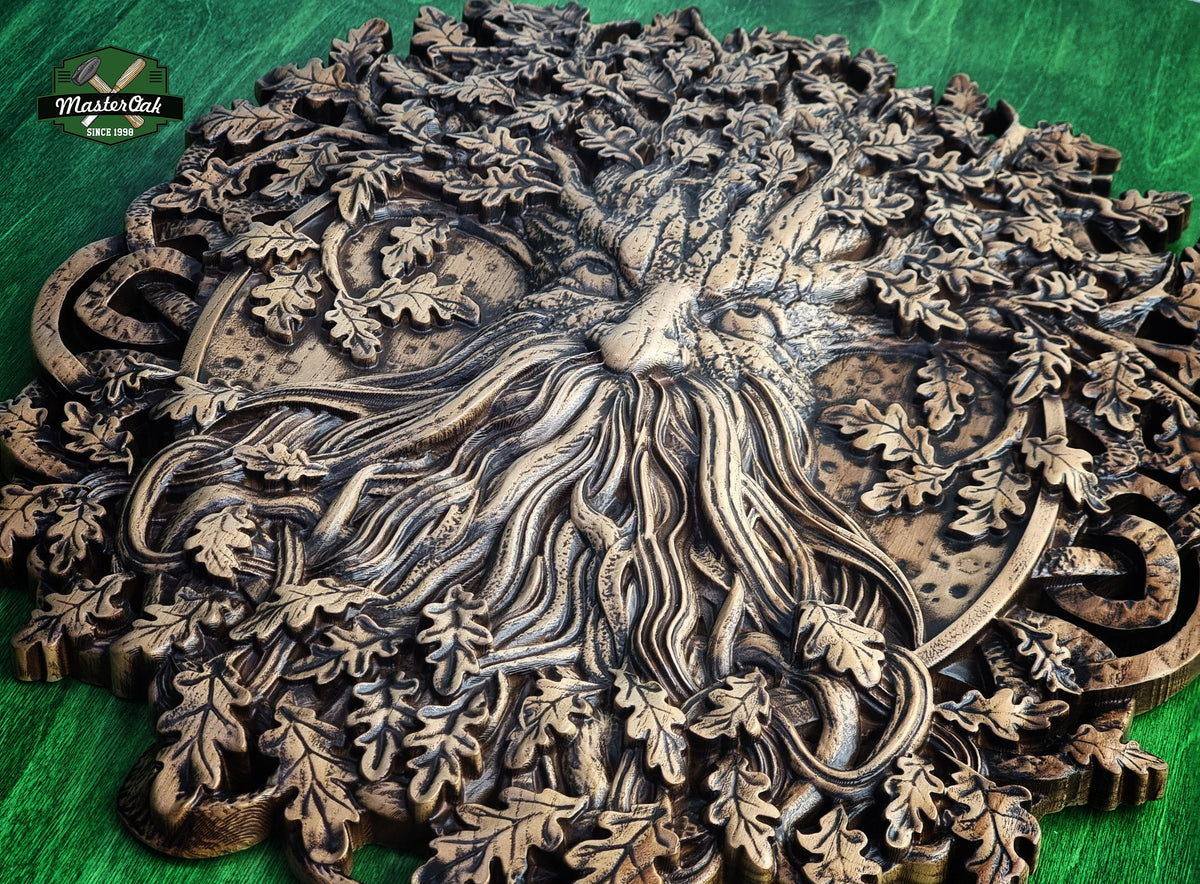 Oak Tree Face Wooden Carving, Wisdom Spirit Relief, Handcrafted Nature Art