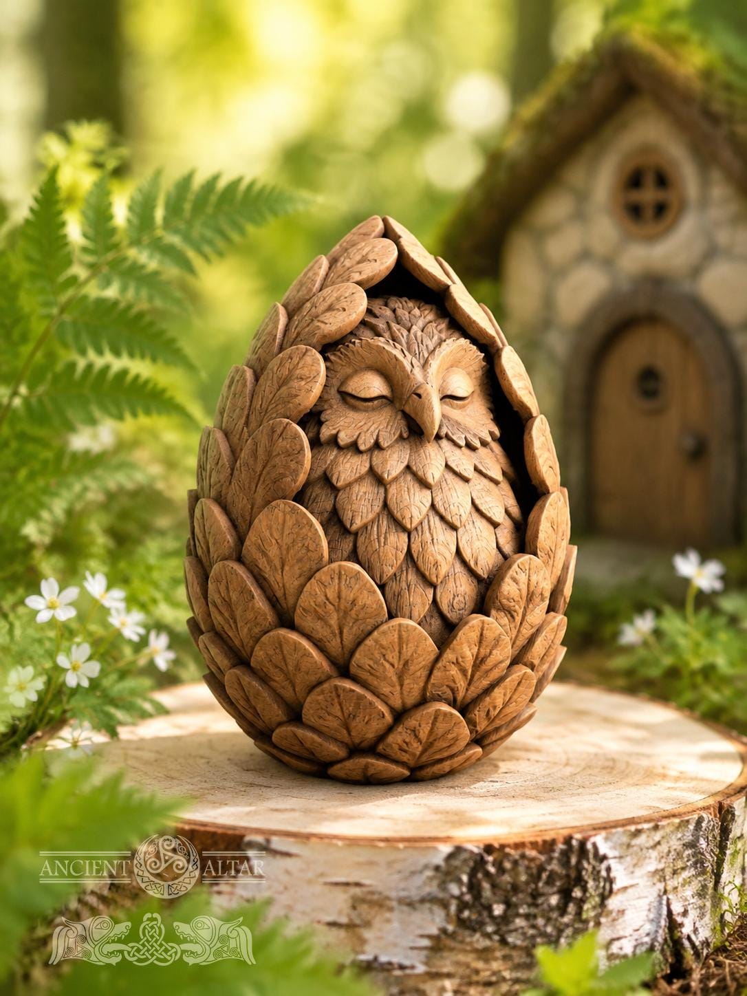 Oak Owl Guardian Figurine, Wooden Forest Spirit, Nursery Decor, Woodland Baby Room Gift, Sleeping Owl Statue, Good Luck Charm
