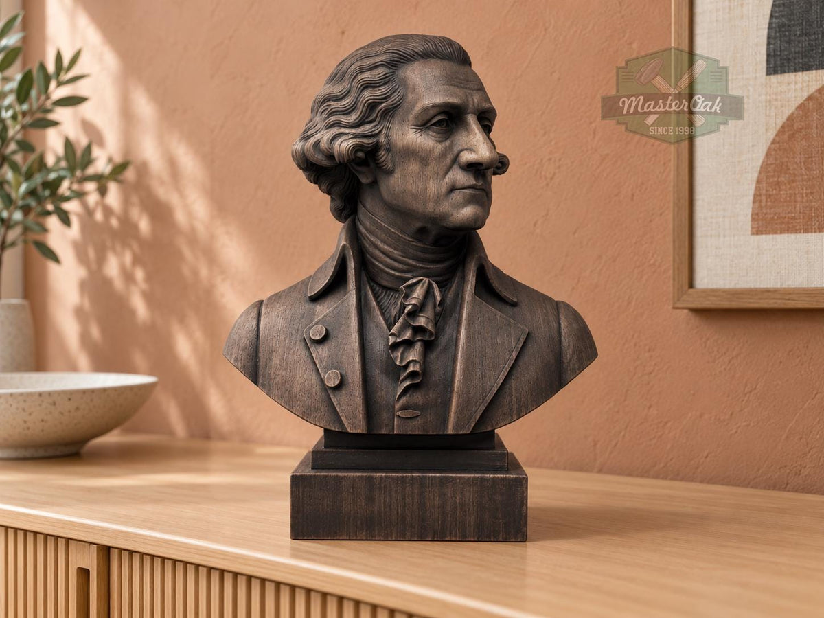 George Washington Bust, Hand-Finished Wood Sculpture | 1st President Decor
