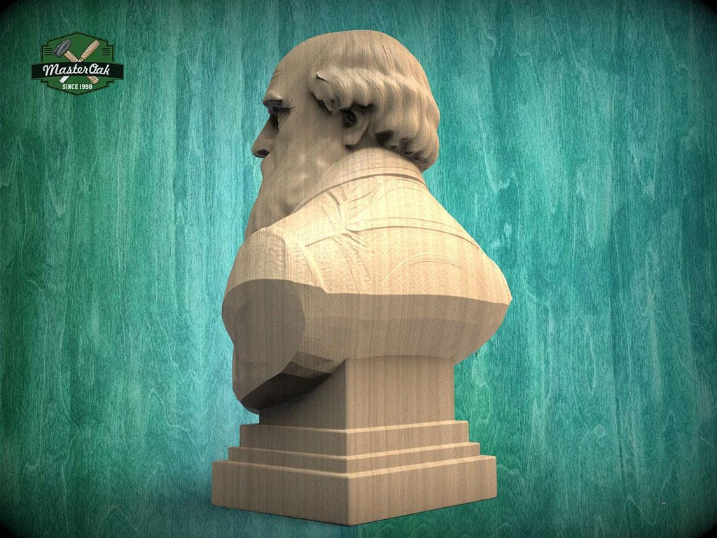 Charles Darwin Bust, Hand-Finished Wood Sculpture | Biology & Science Decor