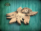 Carved Wooden Cherub Wall Onlay – Angel Relief with Wings Decorative Applique