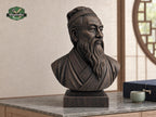 Confucius Bust | Carved & Hand-Finished Wood Statue | Chinese Philosophy Decor