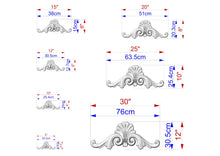 Load image into Gallery viewer, a series of images depicting various sizes of ornamental designs, likely used for scale reference purposes. The images are labeled with their respective sizes in centimeters, ranging from 15 to 75 centimeters. The images are arranged in a grid format, with each row representing a different size and the columns representing the different images. The labels provide a clear visual representation of the size differences between the images.

