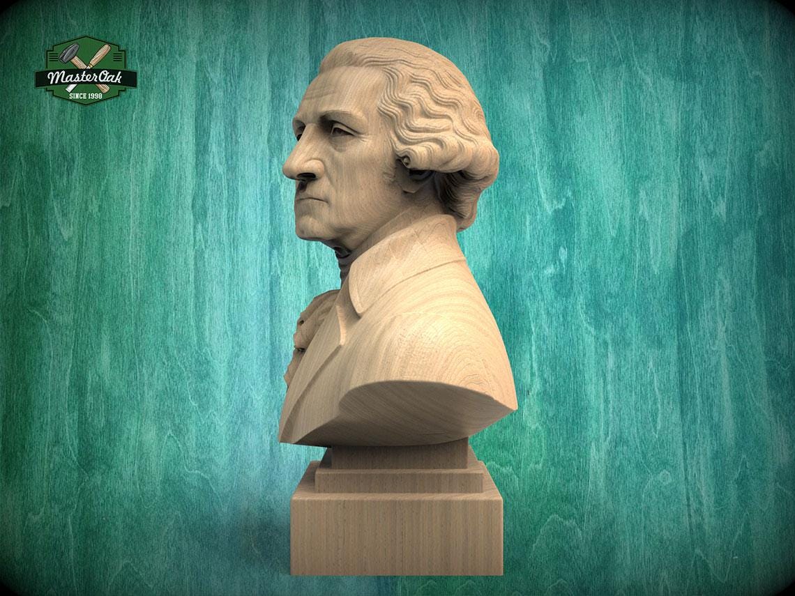 George Washington Bust, Hand-Finished Wood Sculpture | 1st President Decor
