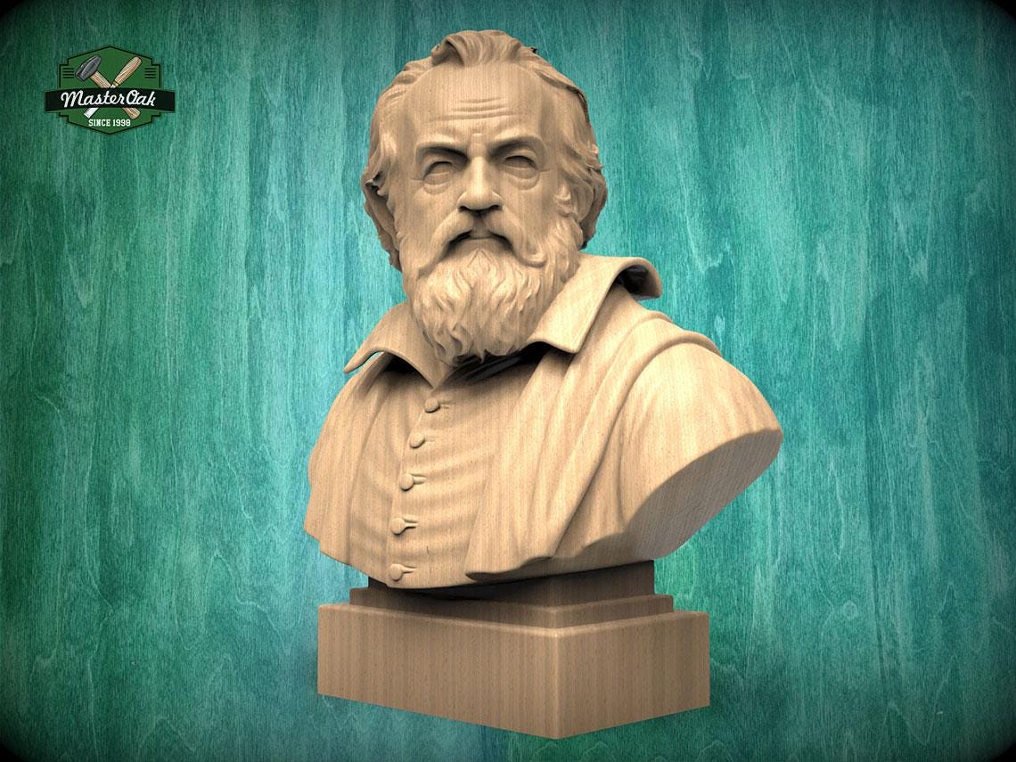 Galileo Galilei Bust, Hand-Finished Wood Sculpture | Astronomy & Science Decor