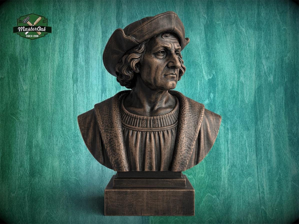 Christopher Columbus Bust, Hand-Finished Wood Sculpture | Age of Exploration Decor