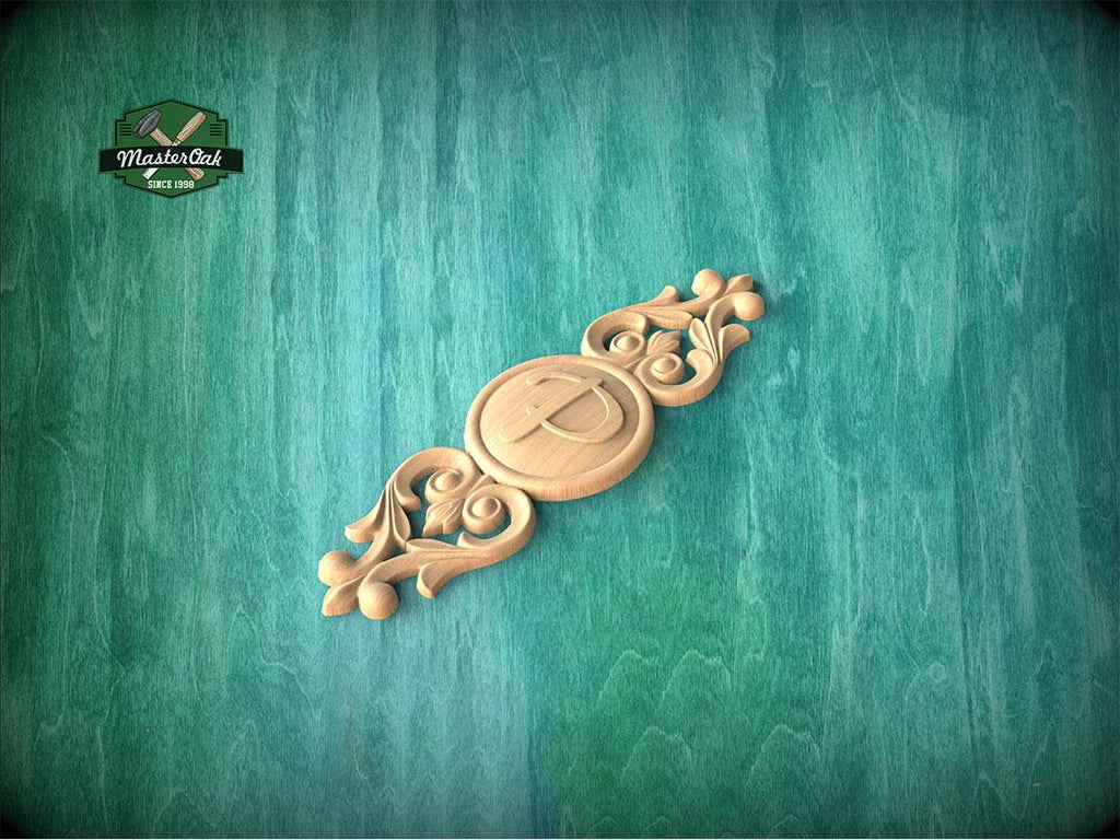 Personalized Classic Wooden Rosette Applique with Scrollwork Accents, Home Wall Embellishments, Furniture Carving, Wood Onlay