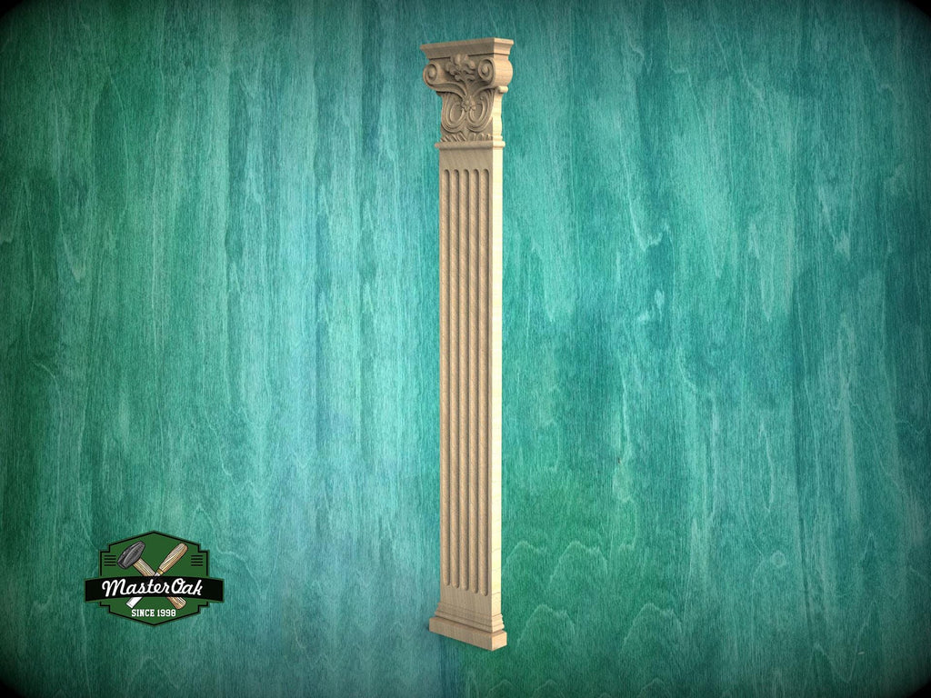 Wooden Carved Classic Corinthian Column Pilaster,  wood ionic  pilaster, 1pc, Unpainted, Carved Wood Trim Post Pillars, Flat Back Columns