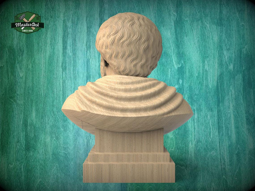 Aristotle Bust, Hand-Finished Wood Sculpture | Greek Philosophy Decor