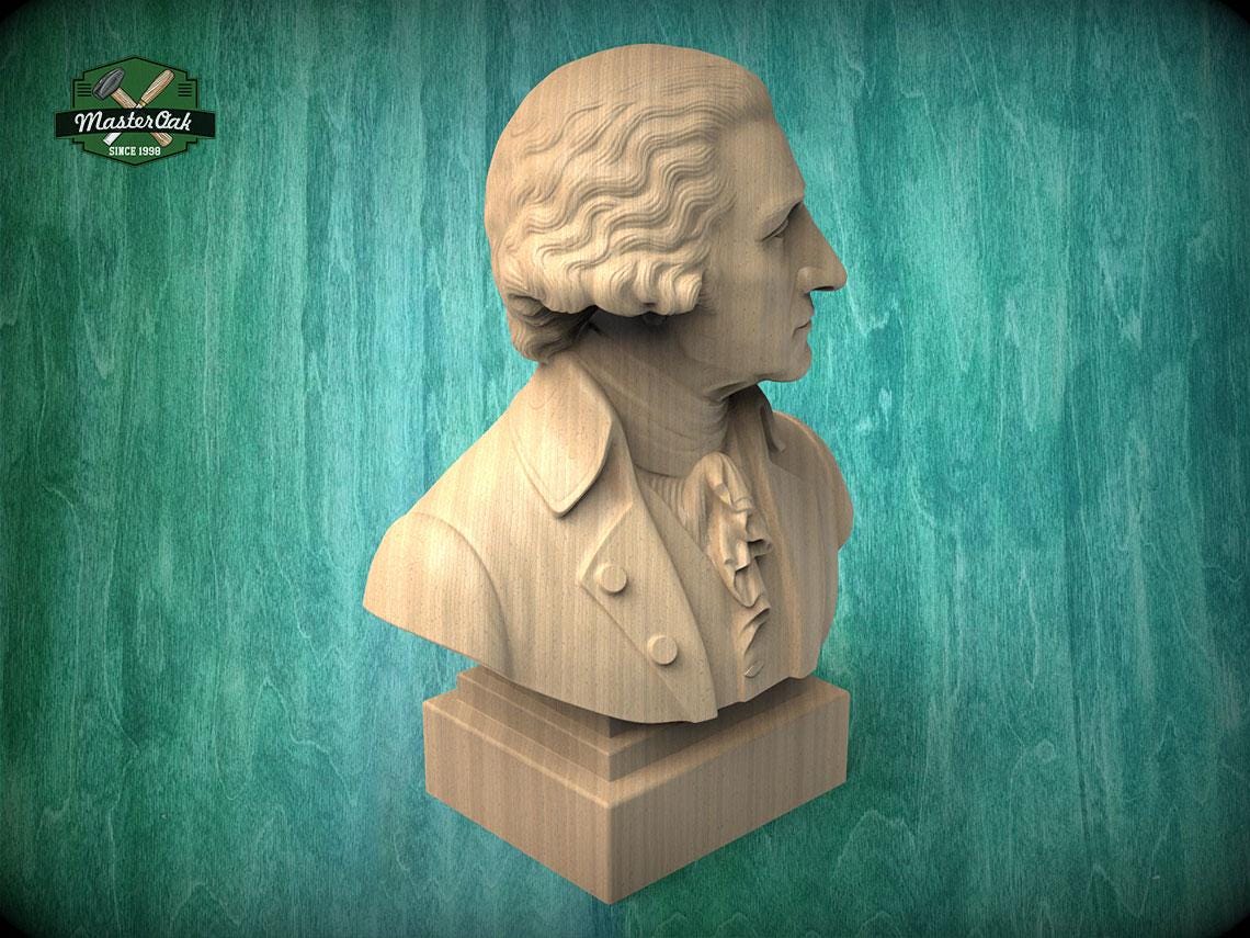 George Washington Bust, Hand-Finished Wood Sculpture | 1st President Decor