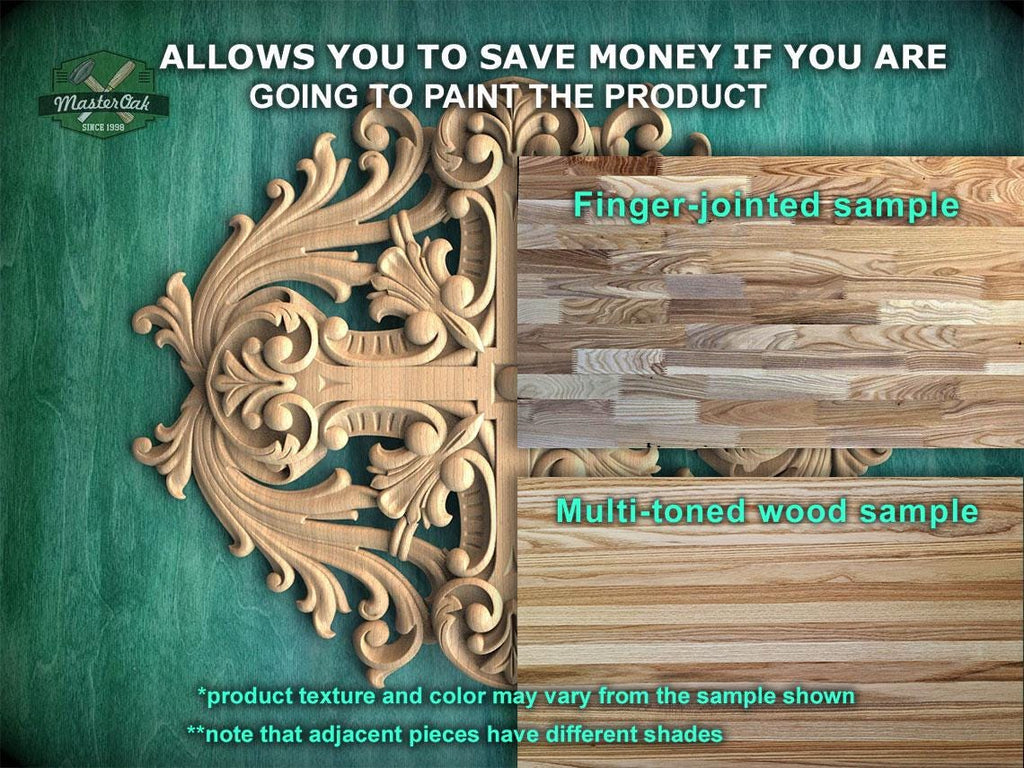 Renaissance Inspired Central Carved Wood Onlay, Wooden Onlay Decor, Unpainted, 1pc, Home Wall Embellishments