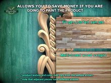 Load image into Gallery viewer, The image is a promotional advertisement for Master Oak Paint, showcasing a variety of wood samples. It features a wooden carving and a multi-toned wood sample, highlighting the different textures and colors of the wood. The text on the image encourages viewers to save money by painting the product, and it provides a finger-jointed sample and a multi-toned wood sample to demonstrate the variety of options available.
