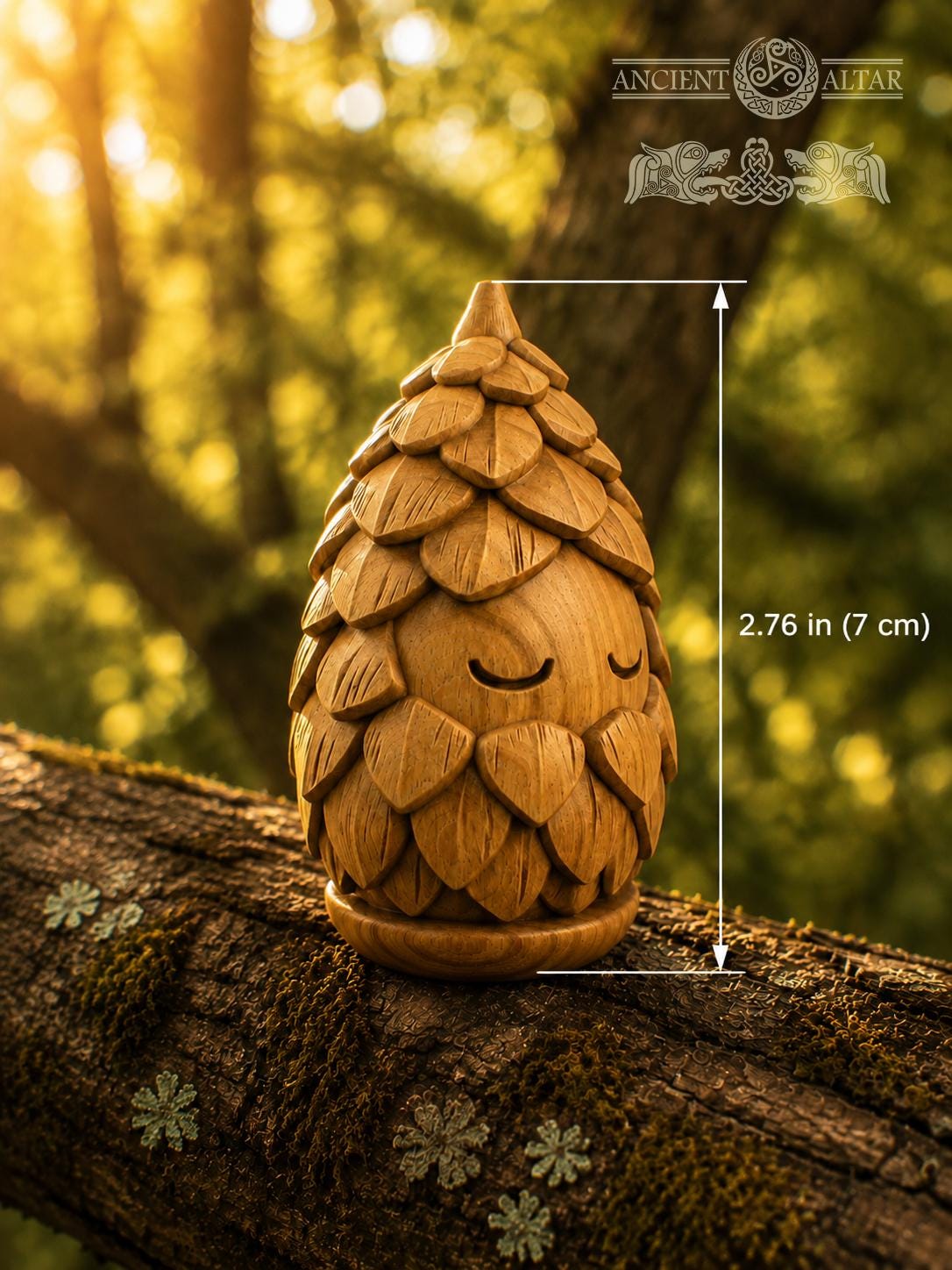 Pinecone Keeper Wooden Forest Spirit, Oak Woodland Figurine, Cute Nature Guardian, Rustic Cottagecore Decor, Small Fantasy Gift