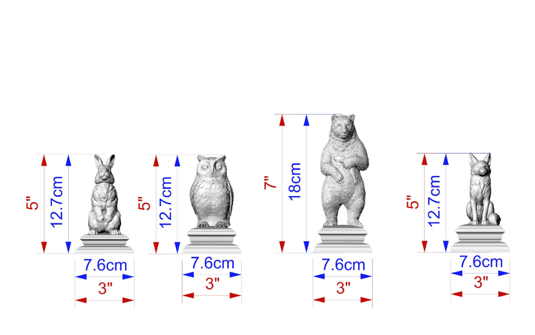 Custom order with the bear, rabbit, fox #2, and owl, Material - Oak
