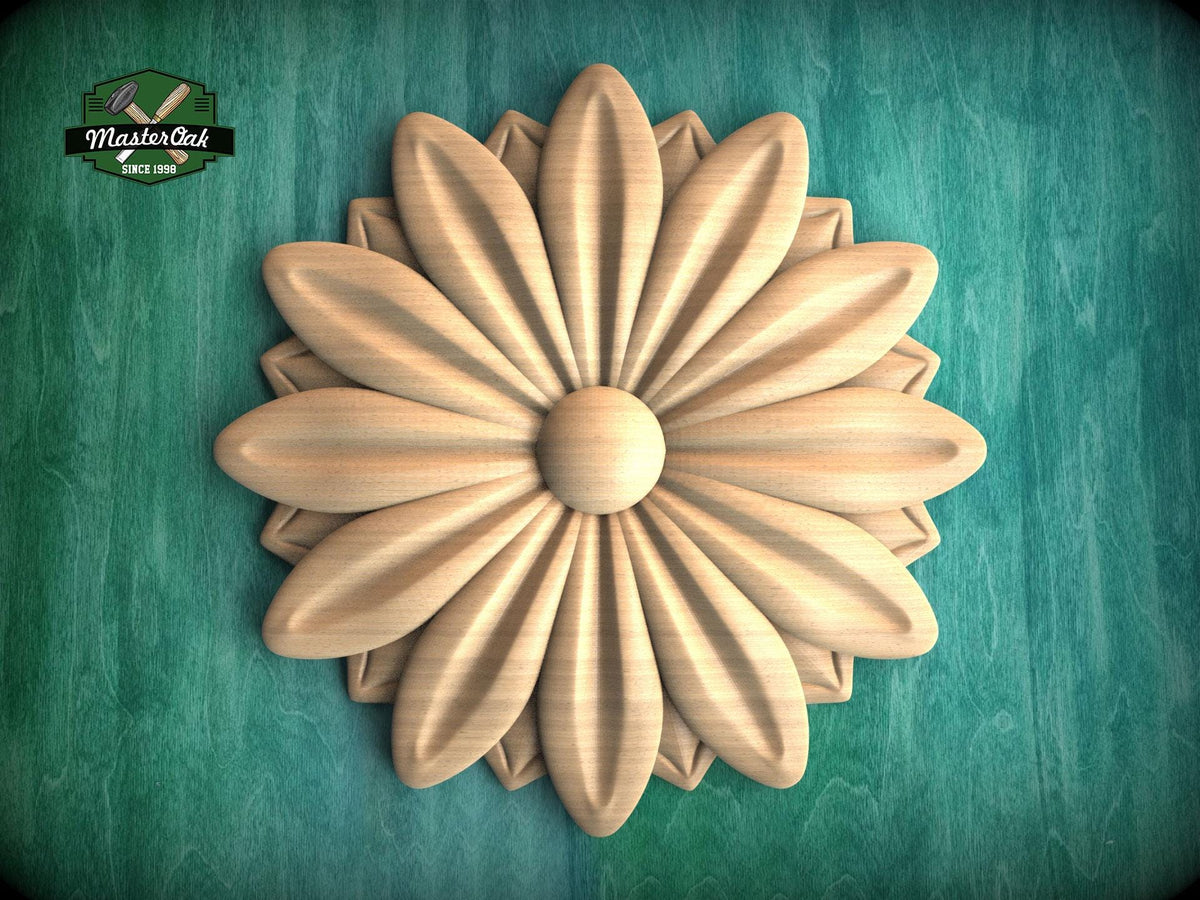 Carved Wooden Round Rosette - Perfect for Interior Design Projects, 1 pc, Unpainted, Home Wall Decor, Wooden Trim, Wood Wall Art Decor