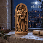 King David with Harp, Oak Wood Statue in Arched Frame, Biblical King Sculpture, Judaica Decor, Gift for Music Lovers