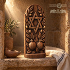 Star of David Oak Wood Sculpture with Olive Branches and Pomegranates, Judaica Home Decor, Jewish Wedding and Housewarming Gift