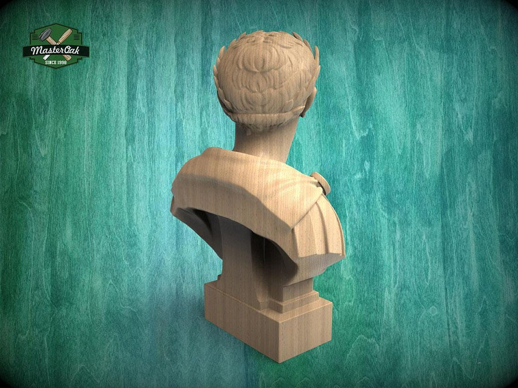 Julius Caesar Bust | Carved and Hand-Finished Wood Statue | Roman Emperor Gift