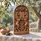 Lions and Tablets Judaica Sculpture, Solid Oak Ten Commandments Decor, Star of David and Crown, Jewish Housewarming Gift
