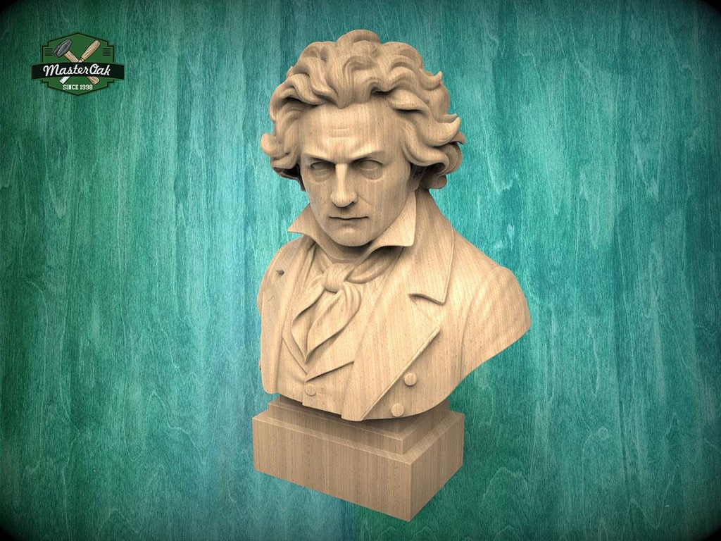 Beethoven Bust Statue | CNC-Carved Wood, Hand-Sanded & Toned | Piano Room Decor