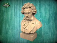 Load image into Gallery viewer, Beethoven Bust Statue | CNC-Carved Wood, Hand-Sanded &amp; Toned | Piano Room Decor
