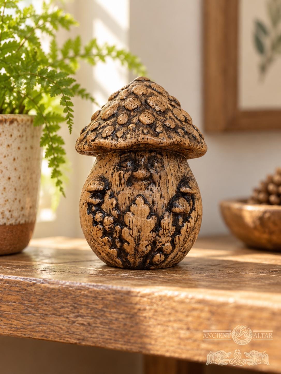 Mushroom Grove Keeper, Carved Oak Forest Spirit Figurine, Wooden Mushroom Decor, Cottagecore Gift, Woodland Guardian Statue