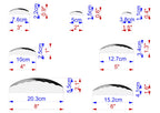 a series of seven different images, each with its own set of measurements and dimensions. The images vary in size, ranging from small to large, and are arranged in a grid-like pattern. The measurements are provided in centimeters, with each image having a specific size indicated. The image does not contain any text or additional information beyond the measurements and dimensions.