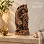 Jonah and the Great Fish Sculpture, Solid Oak Biblical Relief with Ocean Waves, Judaica Home Decor, Religious Gift