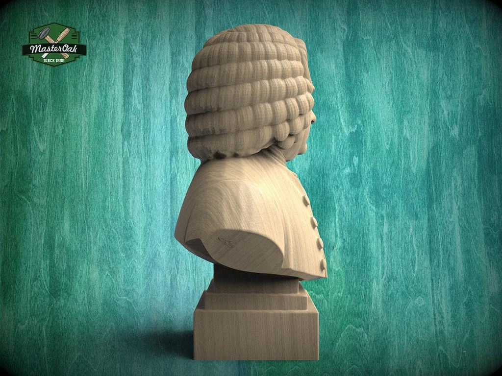 Johann Sebastian Bach Bust, Hand-Finished Wood Sculpture | Baroque Composer Decor