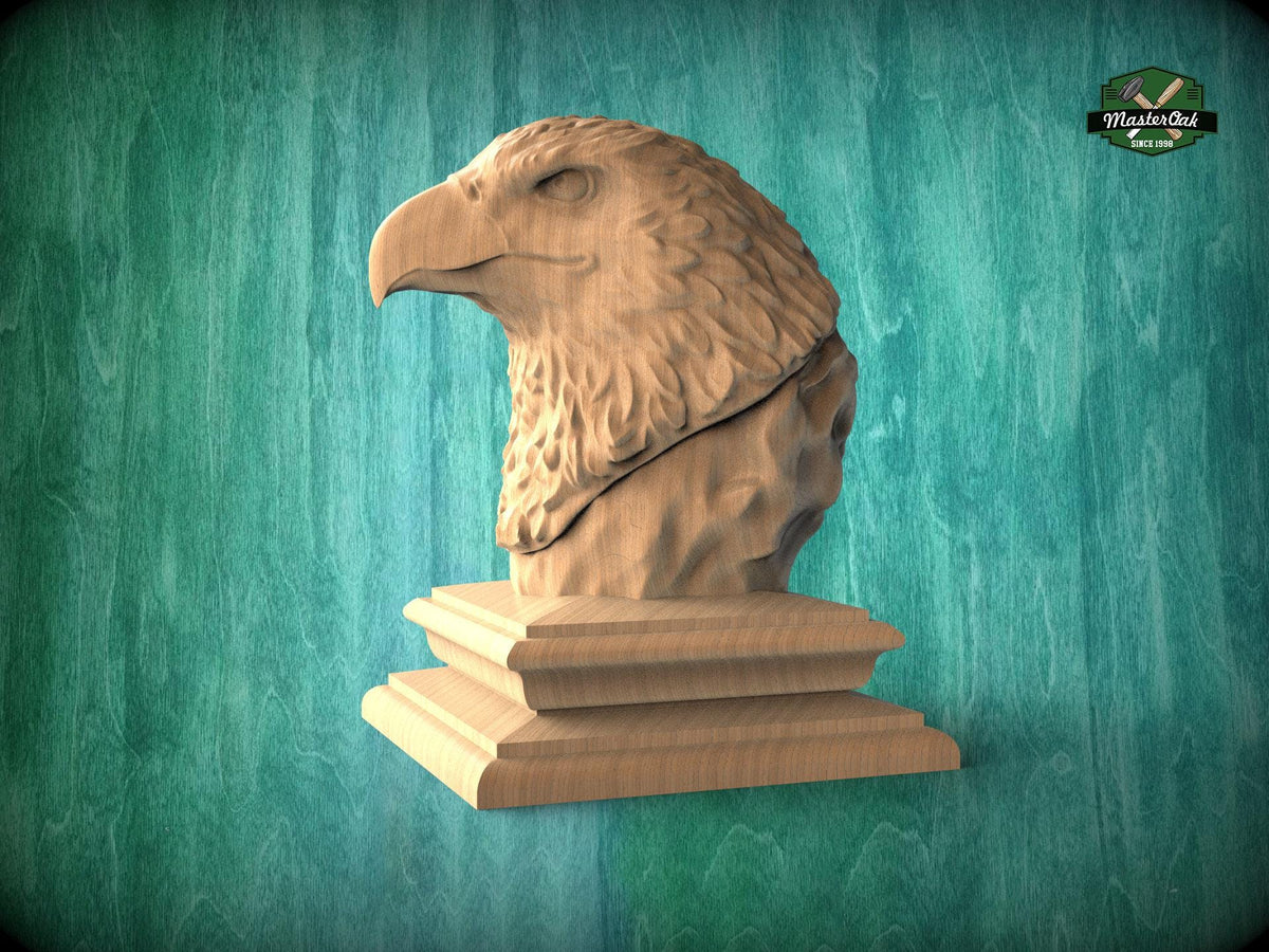 Eagle Finial for Stair Post, Eagle Bed Post Cap, Handcrafted Bird of Prey Sculpture, Carved Wooden Eagle Decor