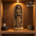 Brigid Statue with Sacred Flame and Anvil, Wooden Celtic Goddess Figurine, Imbolc Altar Decor, Irish Pagan Smithcraft Gift