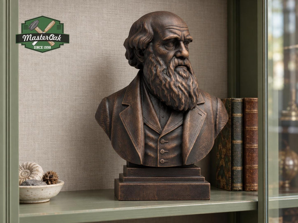 Charles Darwin Bust, Hand-Finished Wood Sculpture | Biology & Science Decor